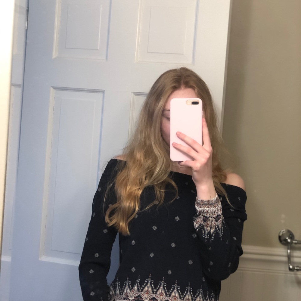 Off the shoulder, long sleeve top